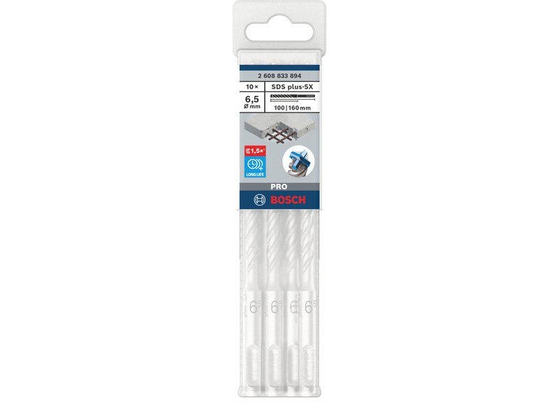 Udarni sveder Bosch PRO SDS-plus-5X, Dimenzije: 6,5x100x160mm, 2608833894